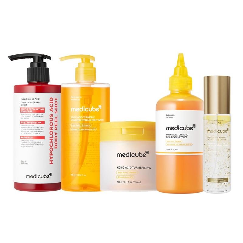 Kojic Acid Turmeric Resurfacing System - 5-Piece Complete Body & Face Care Kit